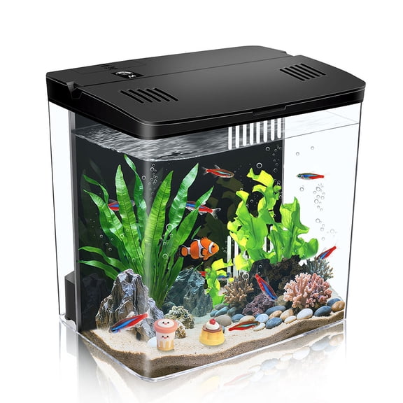 DaToo Small Fish Tank 1.2 Gallon Self Cleaning Betta Aquarium Starter Kit with Auto-Cycling Quiet Pump (Filteration & Oxygenation & Circulation) 5-Color LED Desktop Room Aquarium