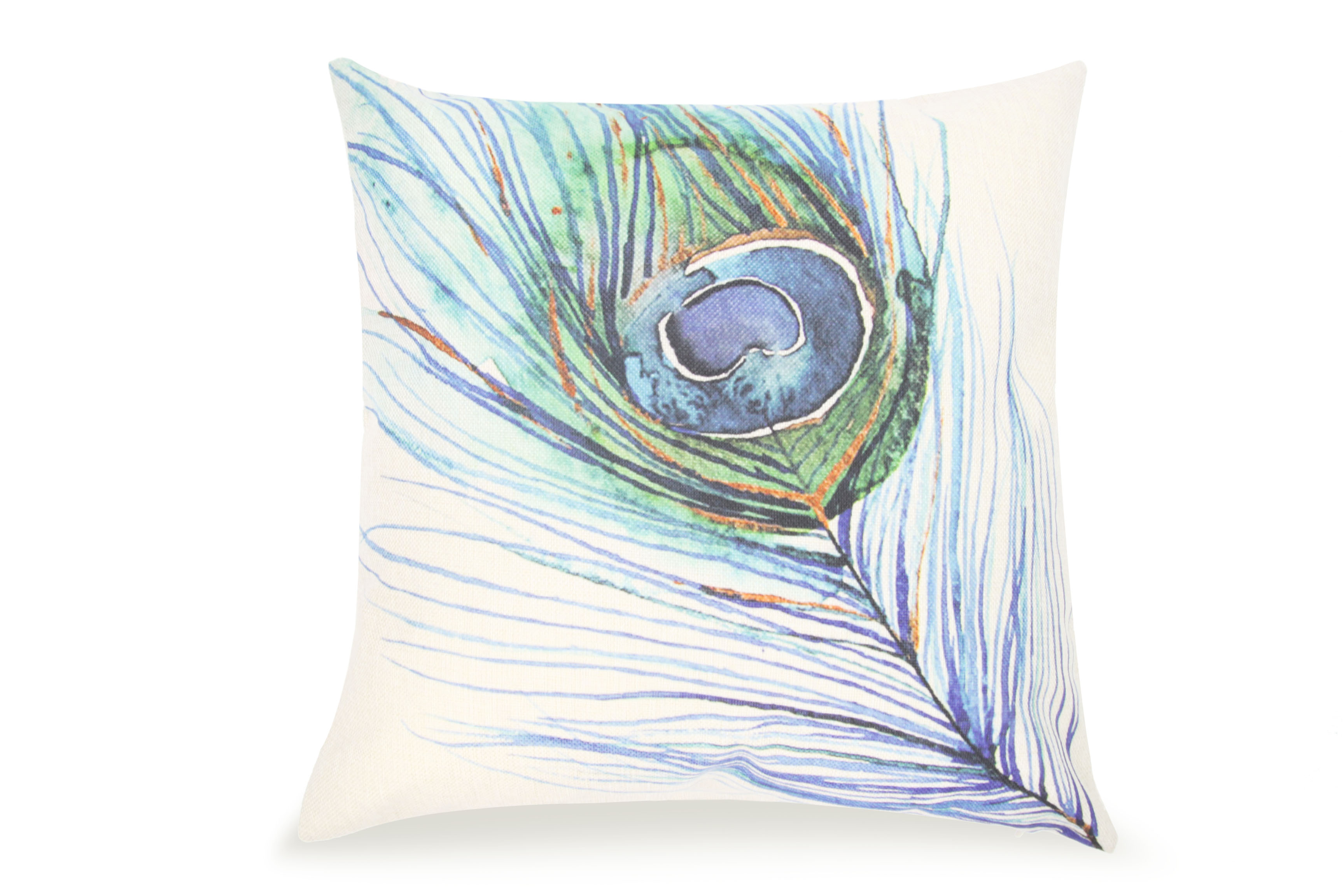 Pal Fabric Blended Linen Animals Square 18x18 Peacock Feather Pillow