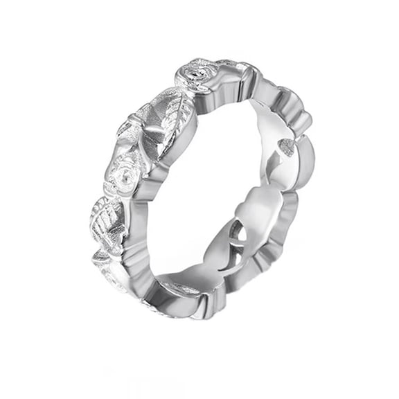 PAMTIER Women's Stainless Steel 5MM Retro Personalized Rose Promise Statement Ring Silver Size 9
