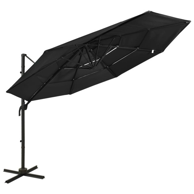 vidaXL 4-Tier Parasol with Aluminium Pole Black 3x3 m