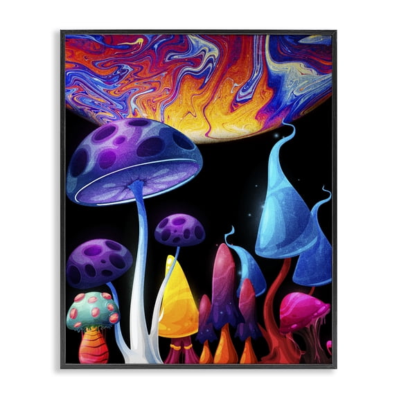 Stupell Industries Contemporary Whimsical Mushrooms in Space Black Framed Giclee Art, 11 x 14, by Kim Allen
