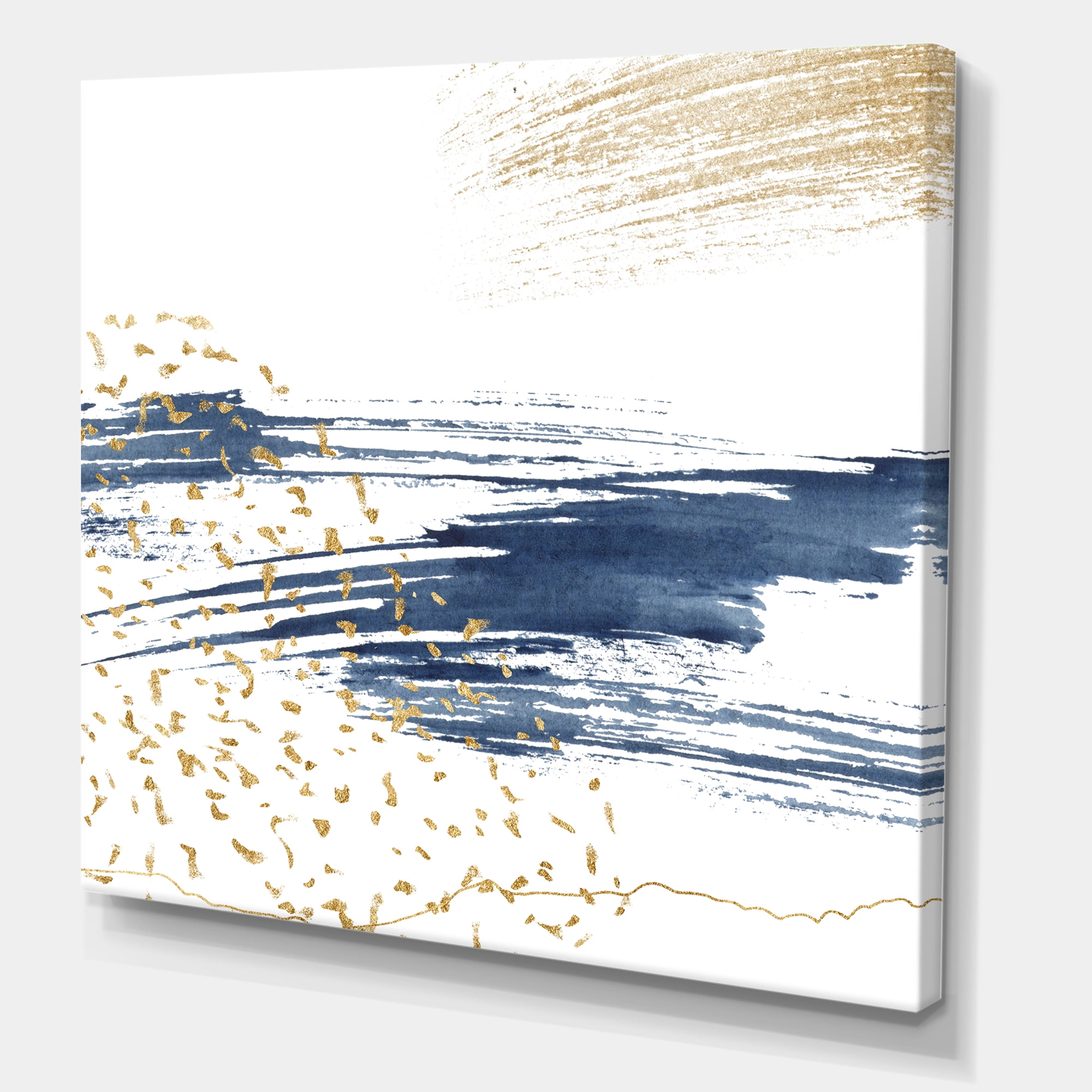 Designart ' Gold and Dark Blue and Abstract I ' Modern Canvas Wall Art Print