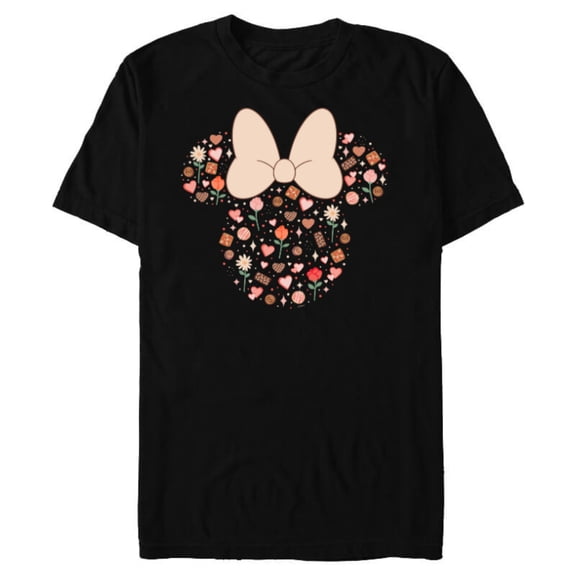 Disney Minnie Mouse Icon Fill Chocolates Flowers Hearts Love - Short Sleeve Blended T-Shirt for Adults - Customized-Black