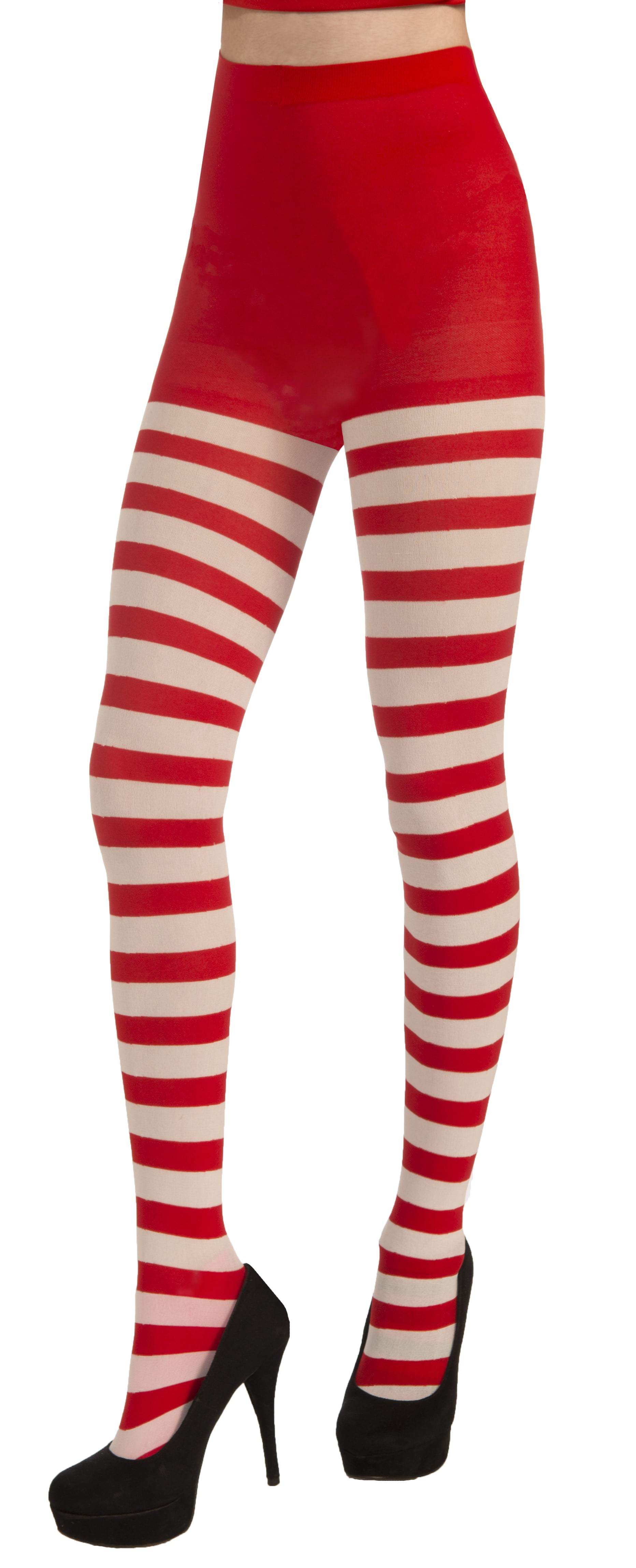 White Red Striped Stockings Tights Elf Christmas Costume Accessory 