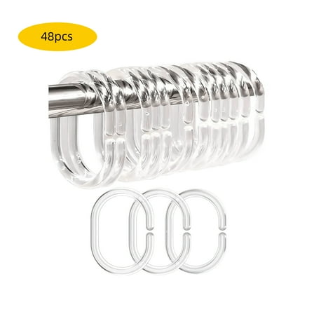 RYLZX 48 PCS Shower Curtain Rings, Plastic Clear Shower Curtain Hooks, C-Shaped Rings Hook Hanger Bathroom Shower Window Rod