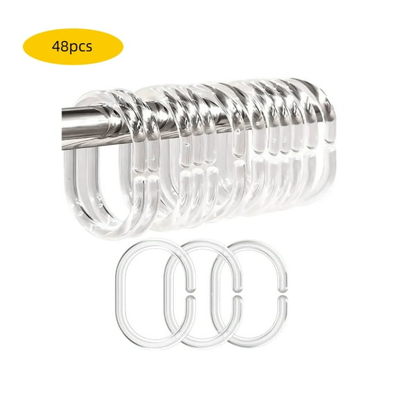 RYLZX 48 PCS Shower Curtain Rings, Plastic Clear Shower Curtain Hooks, C-Shaped Rings Hook Hanger Bathroom Shower Window Rod