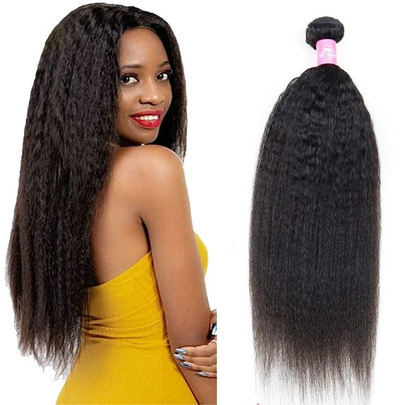 Kinky Straight Human Hair 10A Grade 1 Bundles Unprocessed Brazilian Yaki Straight Human Hair Bundles Sew in Hair Extensions Natural Black (10 inch)