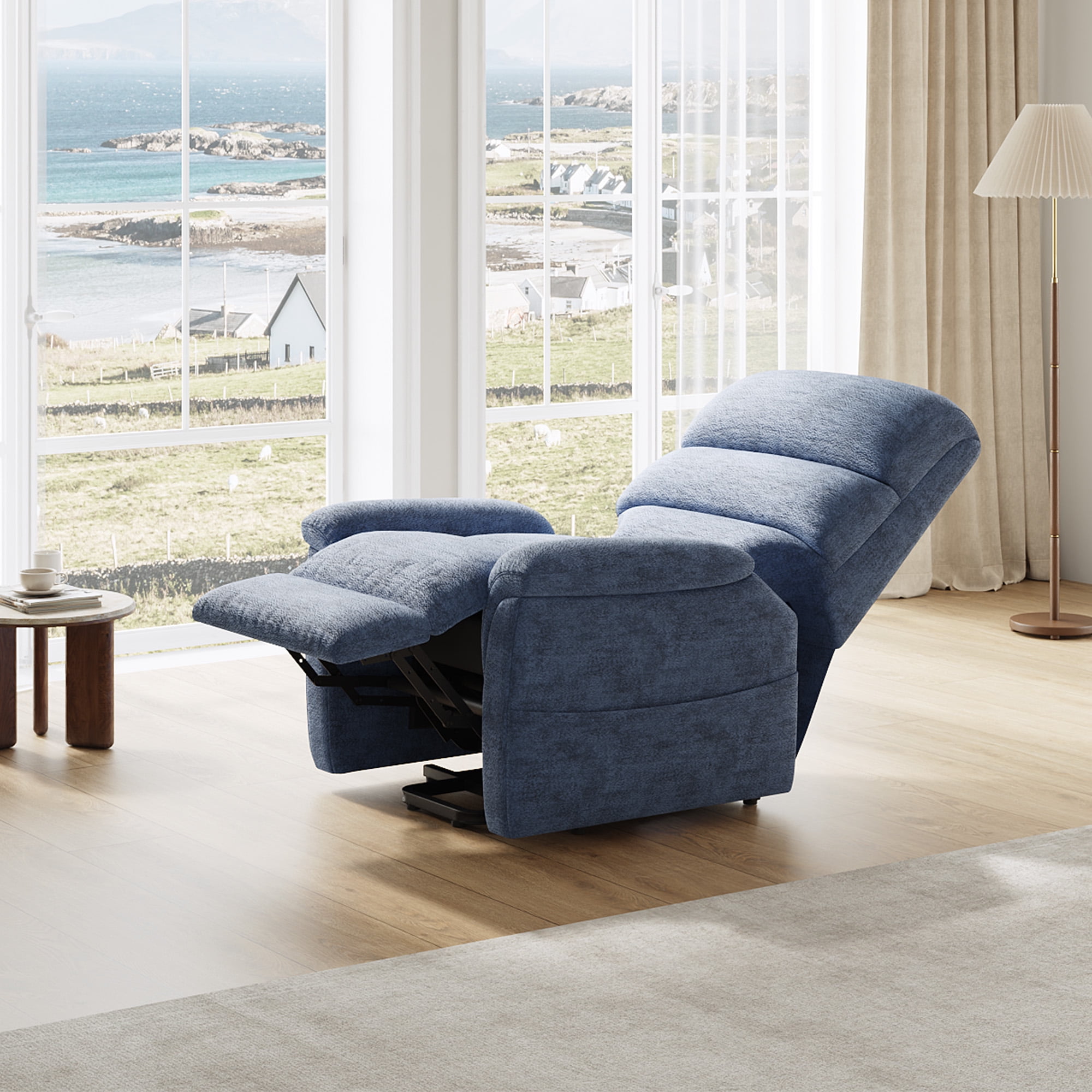 COLAMY Power Lift Recliner Chair for Elderly, Electric Massage and Heat Sofa with Lift Assistance, 20W USB and Type-C Fast Charging, Blue