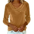thumbnail image 6 of Hearthz Women's Velvet Cowl Neck Tops Dressy Long Sleeve Shirts Evening Elegant Tunic Blouses Holiday Party Clothes Gold XXL, 6 of 7