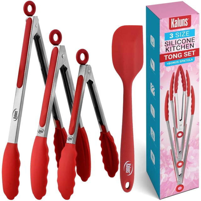 Set de Pinzas de Cocina Kaluns 18, 23 y 30 cm con Espátula de Silicona