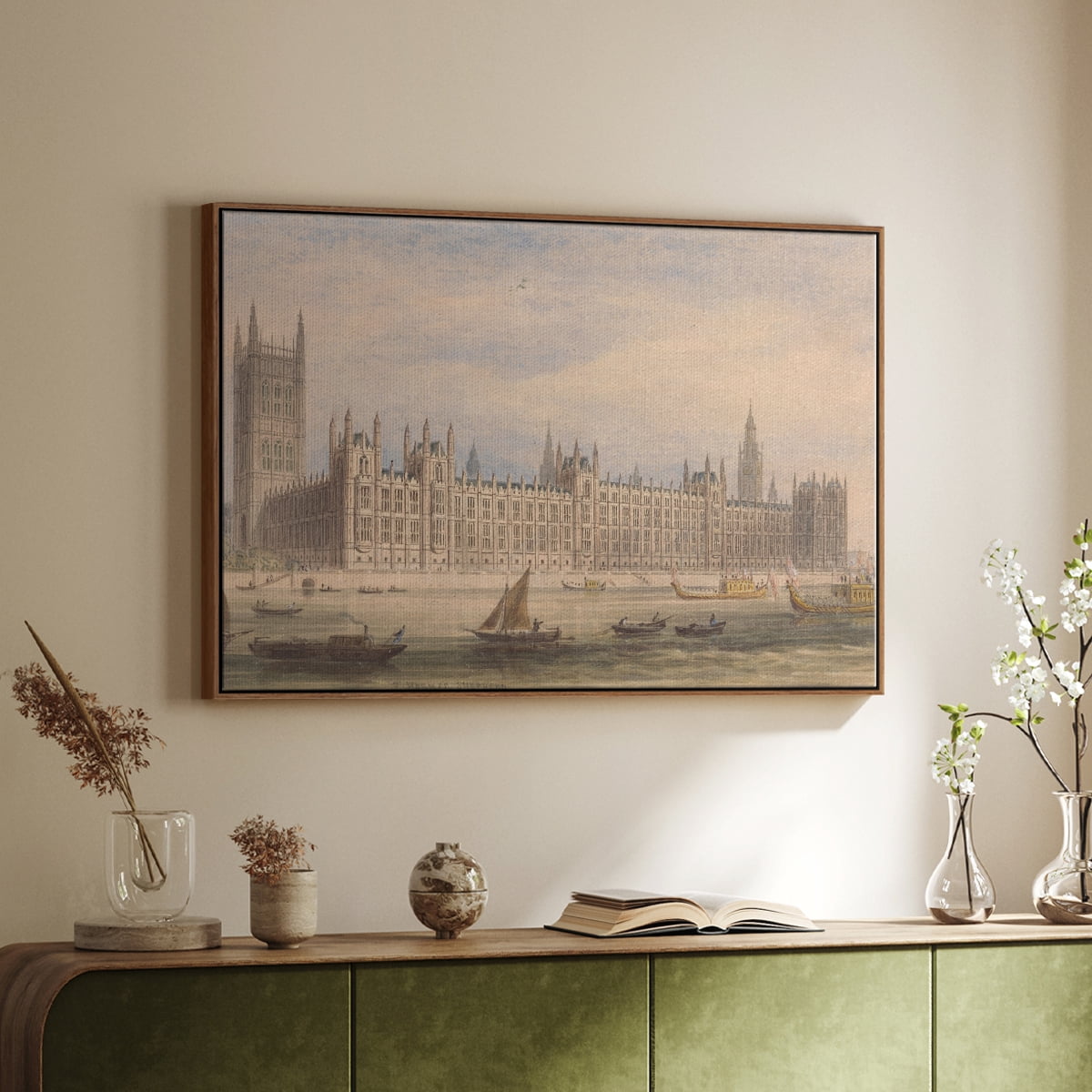 Vintage Landscape-CCCXCIII By Wexford Home Framed in Walnut Wood Gallery Wrapped Canvas 17 in. x 25 in.