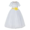 thumbnail image 2 of Ekidsbridal Girl Pageant Flower Girl Dress - White Lace Short Sleeve with Bow Sash LG2T-A (Size: 2-12), 2 of 3
