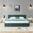 thumbnail image 4 of California King Upholstered Bed Frame with Drawers, Chenille Fabric Platform Bed with Headboard, Storage Drawers on Rollers, No Box Spring Needed, Green, 4 of 18