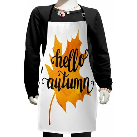 

Autumn Kids Apron Maple Leaf Silhouette in Warm Colors with Hand Lettering Fall Season Words Boys Girls Apron Bib with Adjustable Ties for Cooking Baking Painting Orange and Black by Ambesonne
