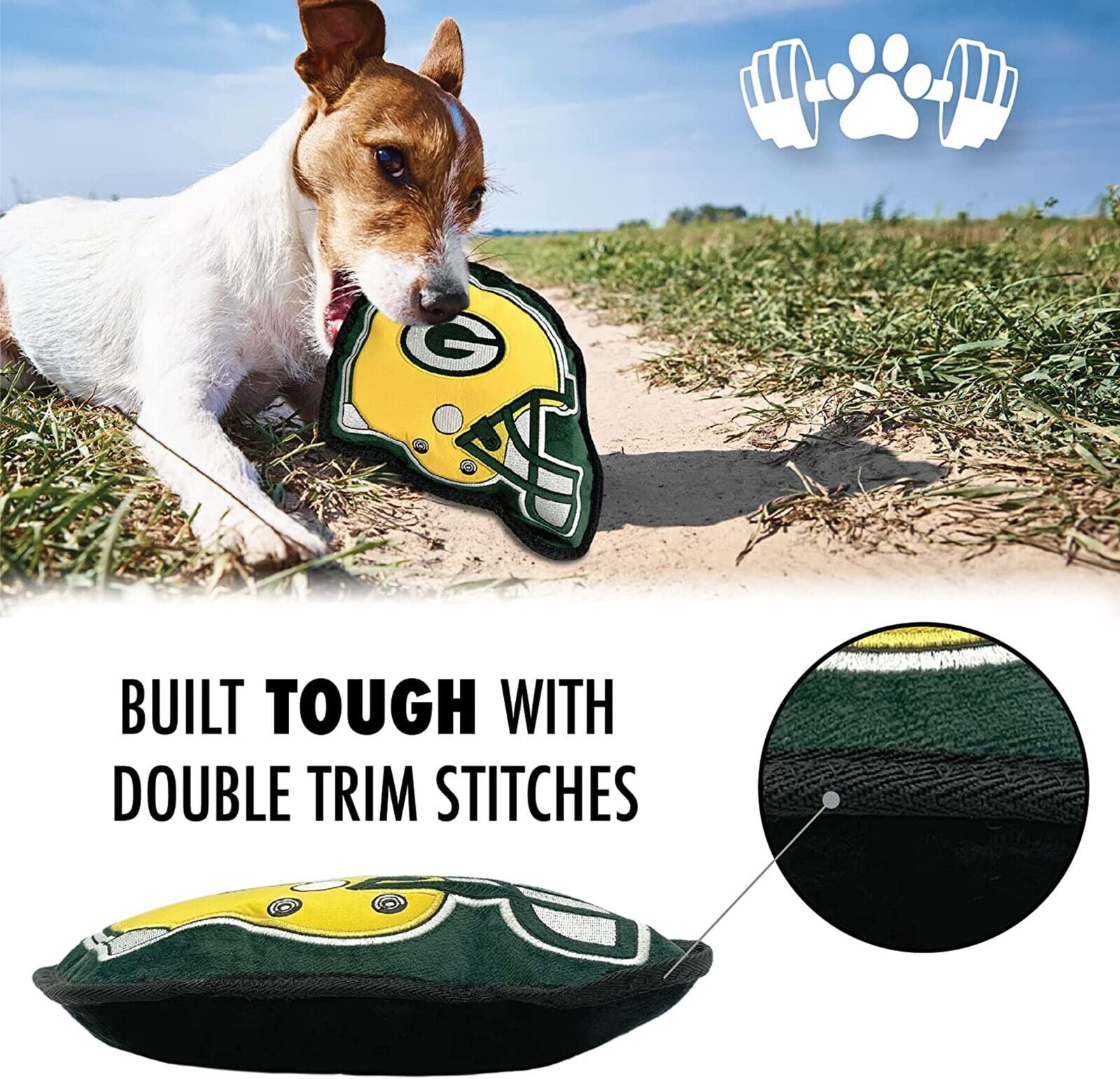 Pets First NFL Green Bay Packers Tough Helmet Pet Dog Toy Premium Quality with Built-in Squeaker Chew Toy