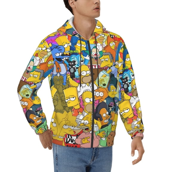 Simpsons Men's Full Zip Sweatshirt ,No Hood Hoodies Casual Lightweight Cotton Pocket Hoody, Men Women Casual Hiking