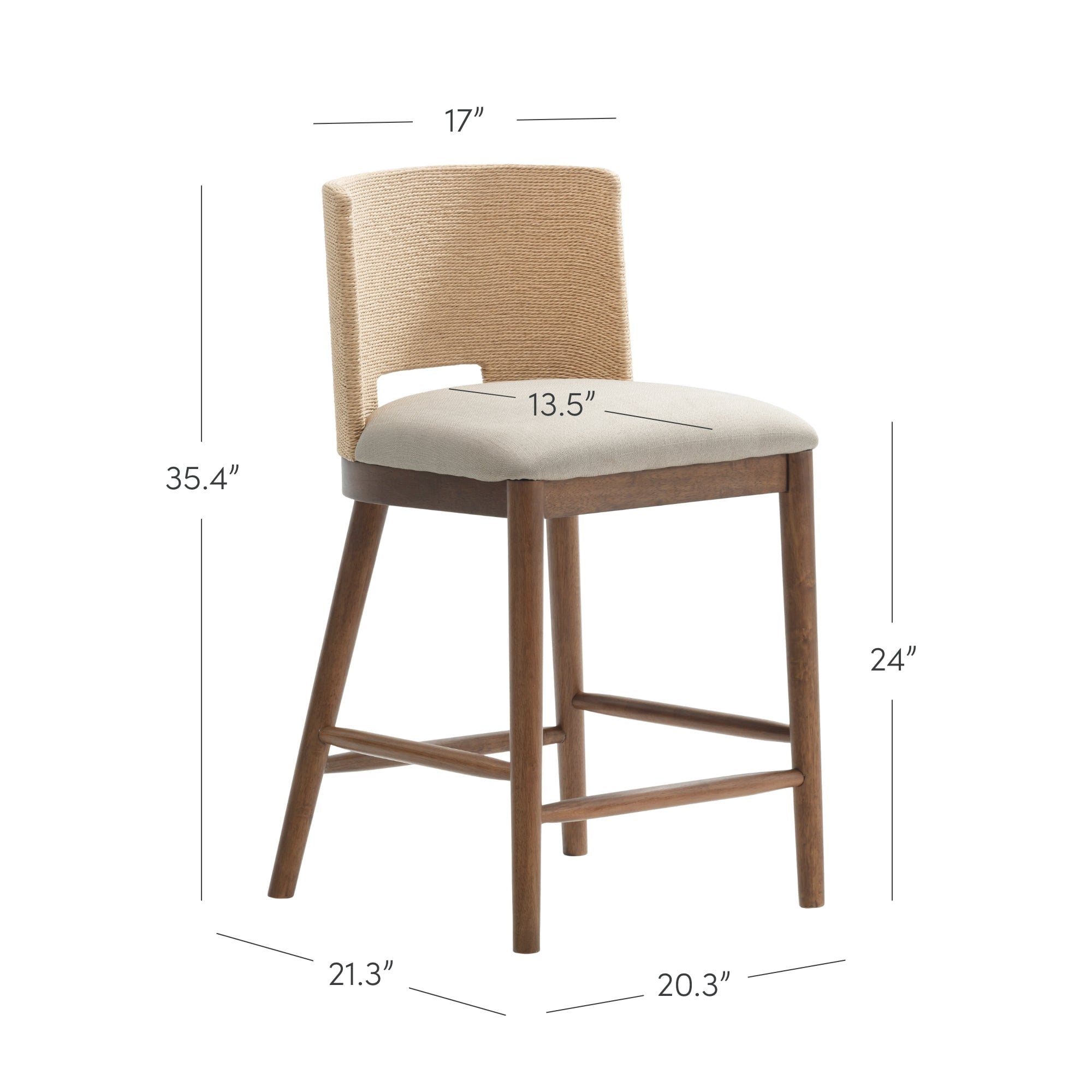 Nathan James Webster Bohemian Round Back Bar Stool, Upholstered Bar Stool with Seagrass Backrest for Kitchen or Bar, Medium Brown Set of 2