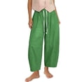 thumbnail image 3 of Women Cotton Linen Cropped Barrel Pants Drawstring Wide Leg Capris 2026 Casual Summer Boho Palazzo Trouser with Pockets Green M, 3 of 5