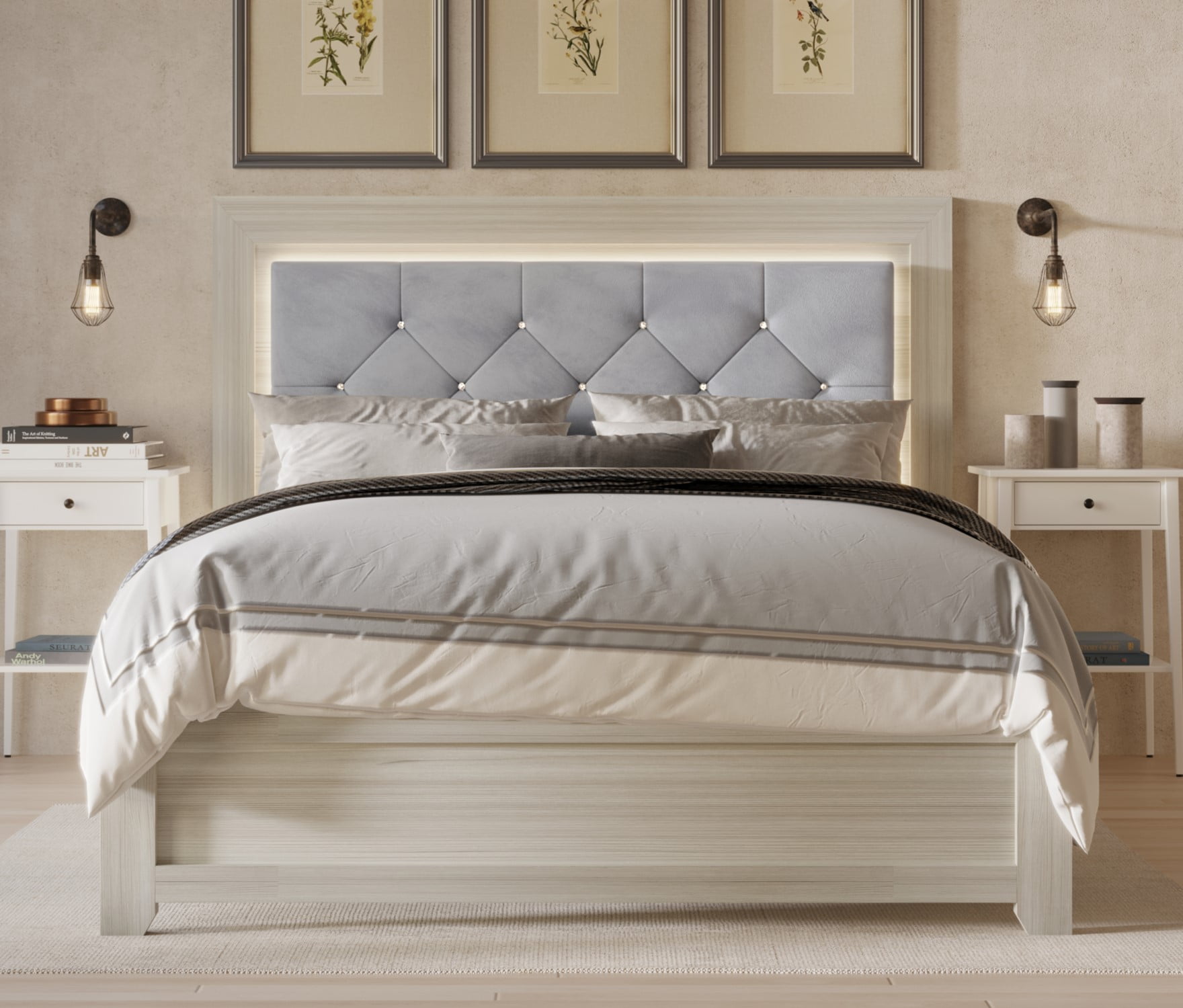 HMD Wallace Queen Panel Bed, Silver Gray/Light Gray