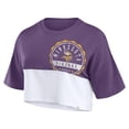 thumbnail image 2 of Women's Fanatics Purple/White Minnesota Vikings Boxy Color Split Cropped T-Shirt, 2 of 3