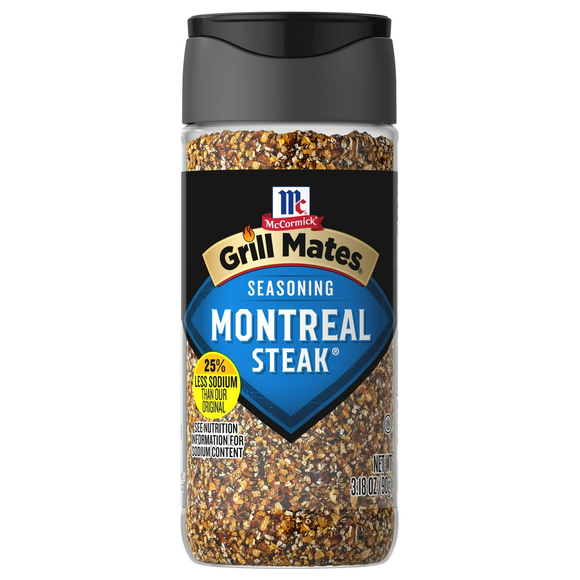 Grill Mates 25% Less Sodium Montreal Steak Seasoning, 3.18 oz Bottle
