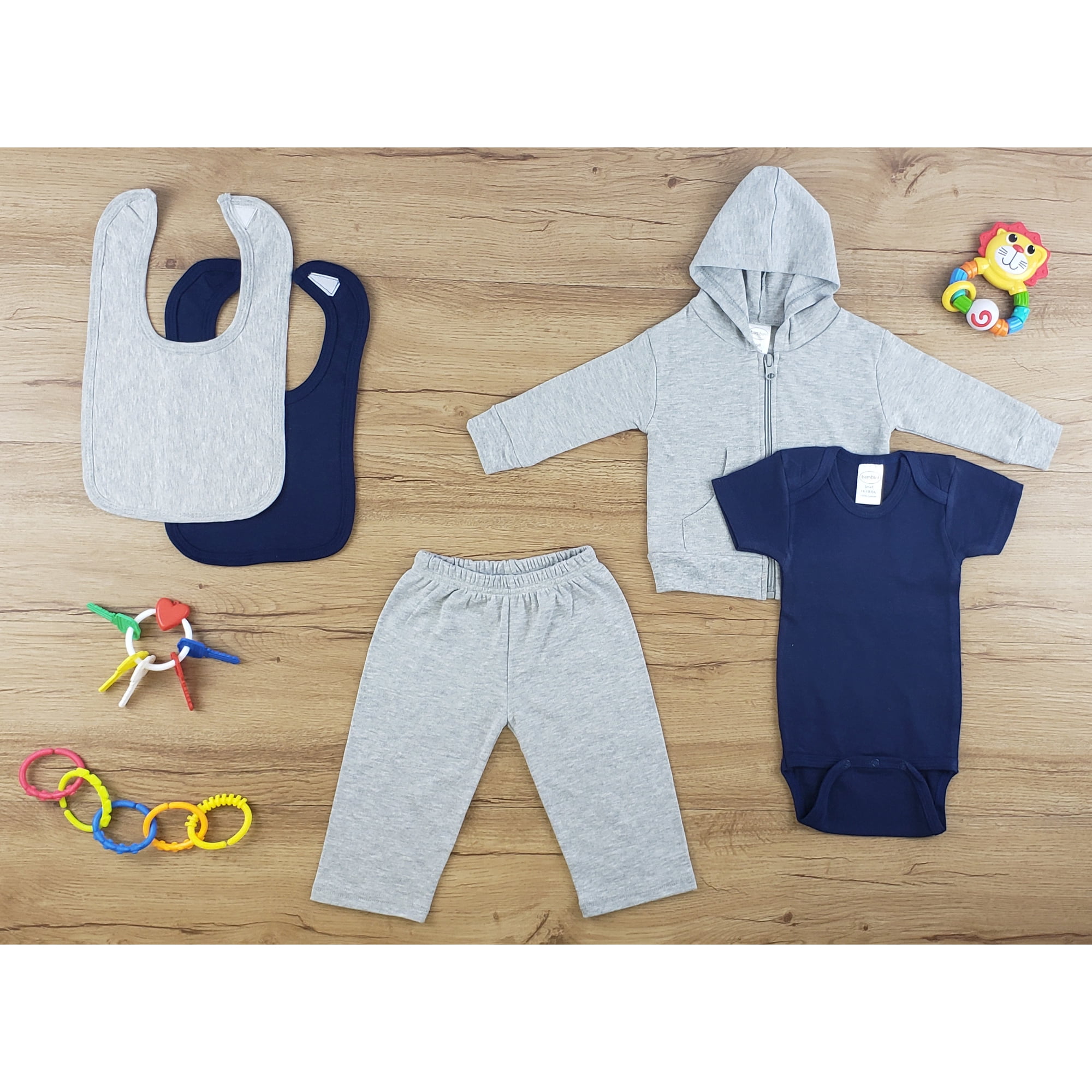 Bambini Newborn Baby Clothes Bodysuits, Pant, Bibs, Outfit Baby Shower Layette Gift Set, 5-Piece