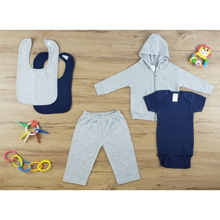 

Bambini Newborn Baby Clothes Bodysuits Pant Bibs Outfit Baby Shower Layette Gift Set 5-Piece