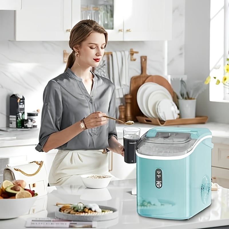 Countertop Ice Maker, 26 Lbs/24H Bullet Ice or 35 Lbs/24H Nugget Ice, Soft Chewable Pebble Ice, Portable Stainless Steel Silver Ice Machine