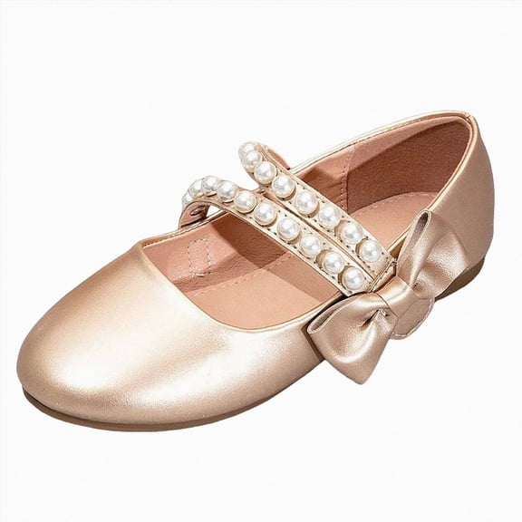 KPOPLK Girls Mary Jane Shoes Casual Princess Ballerina Dress Shoes Low Heels Slip on Flat Shoes for School Party Wedding Size 13,Gold