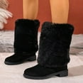 thumbnail image 2 of Rokment Fuzzy Mid Calf Winter Snow Boots for Women Cold Weather Fashion Suede Chunky Low Heel Furry Wide Mid Calf Dress Tall Boots Black Size 6, 2 of 7