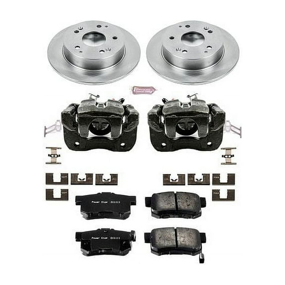 PowerStop Rear Stock Replacement Brake Pad and Rotor Kit with Calipers Fits: HONDA Select Models KCOE2270