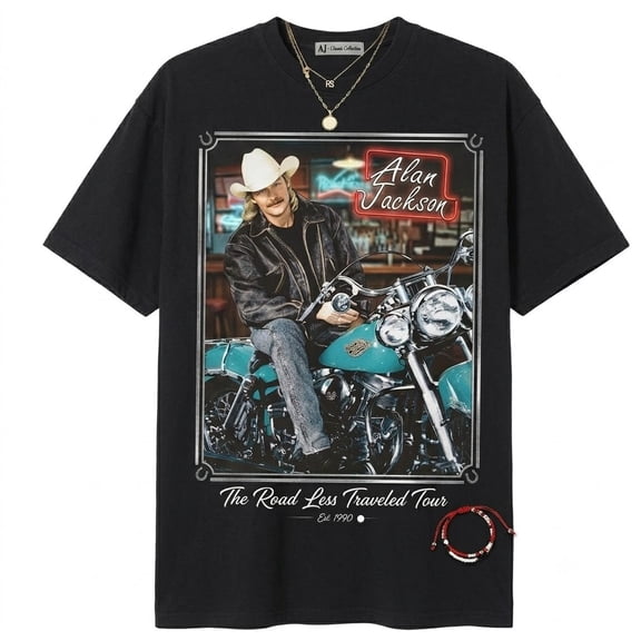 Alan Jackson The Road Less Traveled Tour Graphic T-Shirt Vintage Country Music Motorcycle Unisex Fan Tee