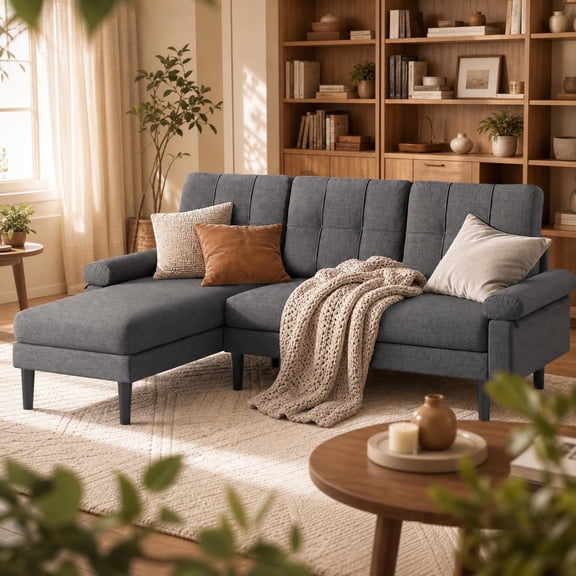 Lofka 80" Small L Shaped Sectional Sofa, Gray 3-Seat Couch with Left Facing Chaise for Apartment, Living Room and Office