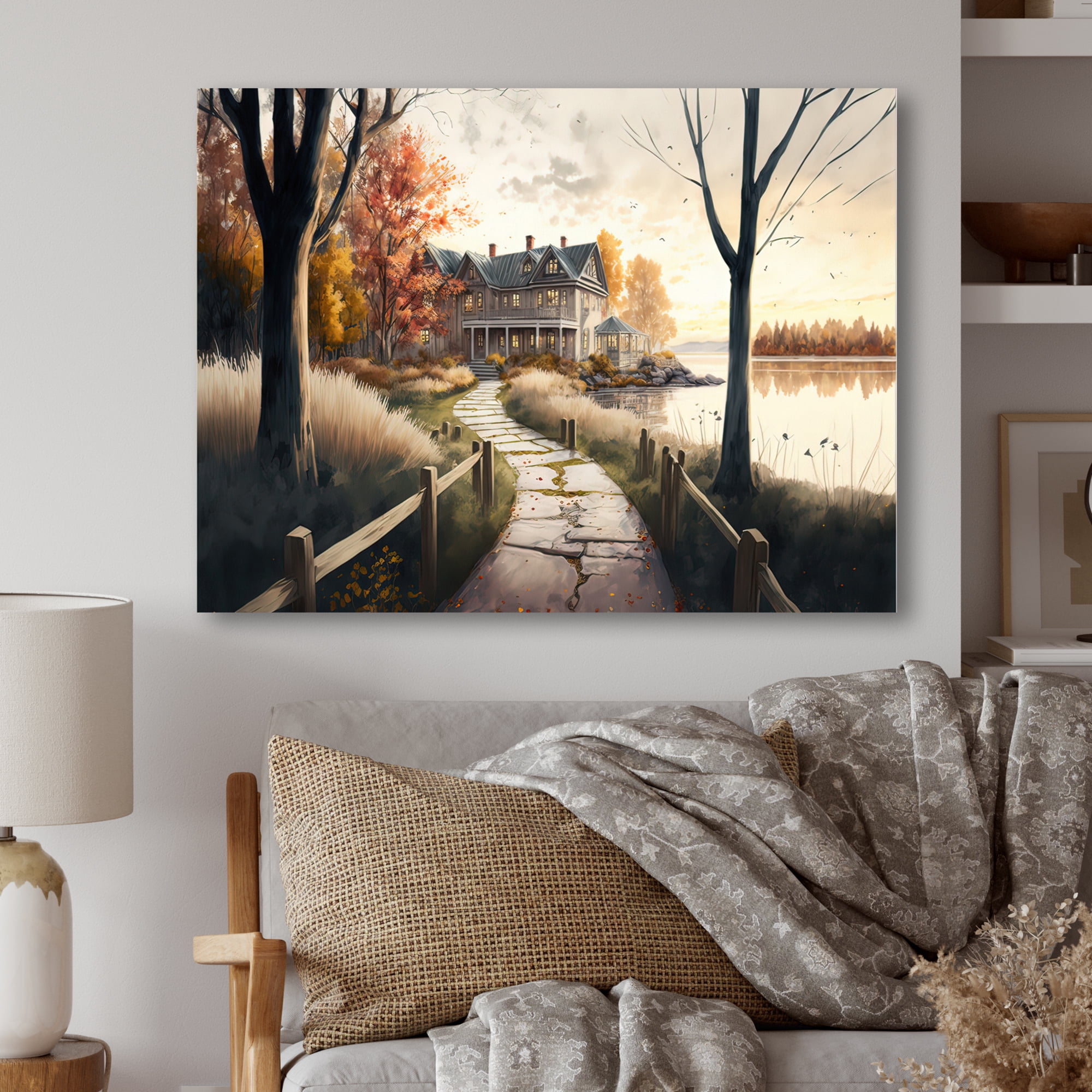 Designart Charming Cabin And Path I Canvas Wall Art
