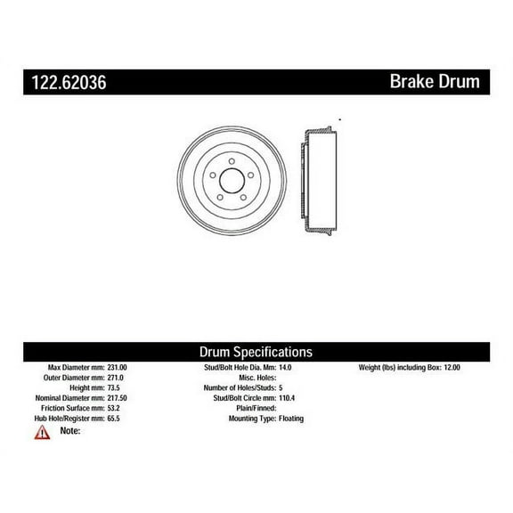 Centric Parts Brake Drum 122.62036 Fits select: 2007-2008 CHEVROLET COBALT, 2004-2007 CHEVROLET MALIBU