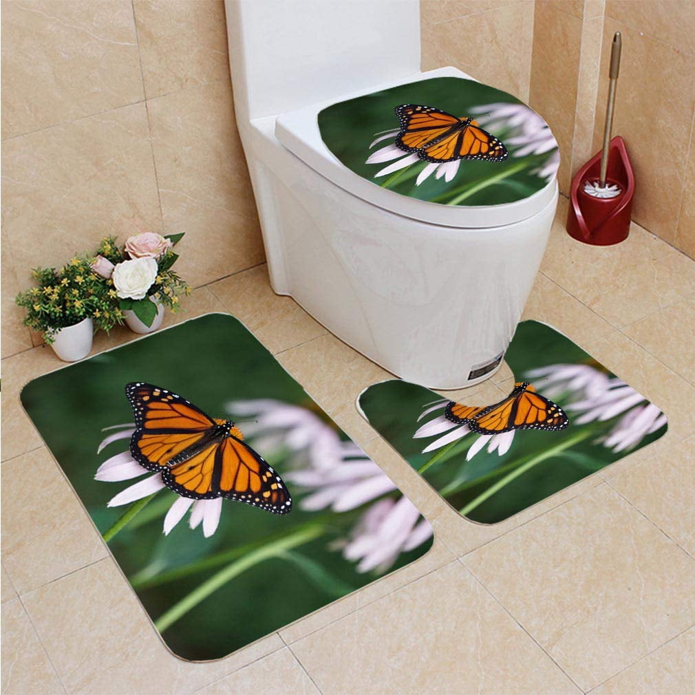 Erehome Monarch Butterfly Danaus Plexippus 3 Piece Bathroom Rugs Set Bath Rug Contour Mat And Toilet Lid Cover Walmart Canada