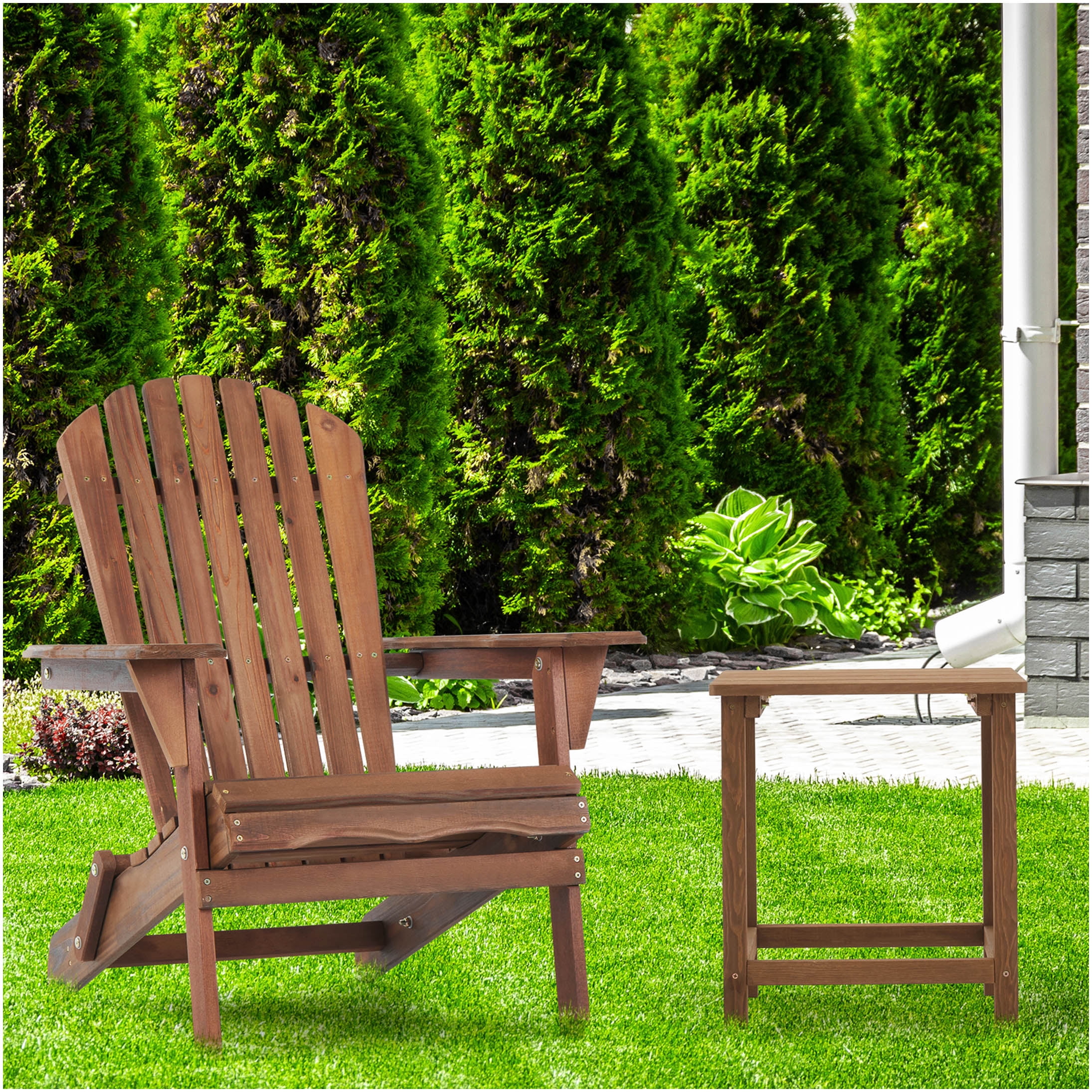 COSMOS Solid Wood Folding Adirondack Chair Set of 2, Natural & Light Brown Patio Lounge Chairs for Outdoor Garden, Lawn, Deck, Poolside