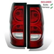 AmeriLite for 2003-2006 Chevy Silverado Replacement OE Style Ruby Red Taillights Rear Brake Lamp Assembly w/Bulb and Harness Set - Passenger and Driver Side