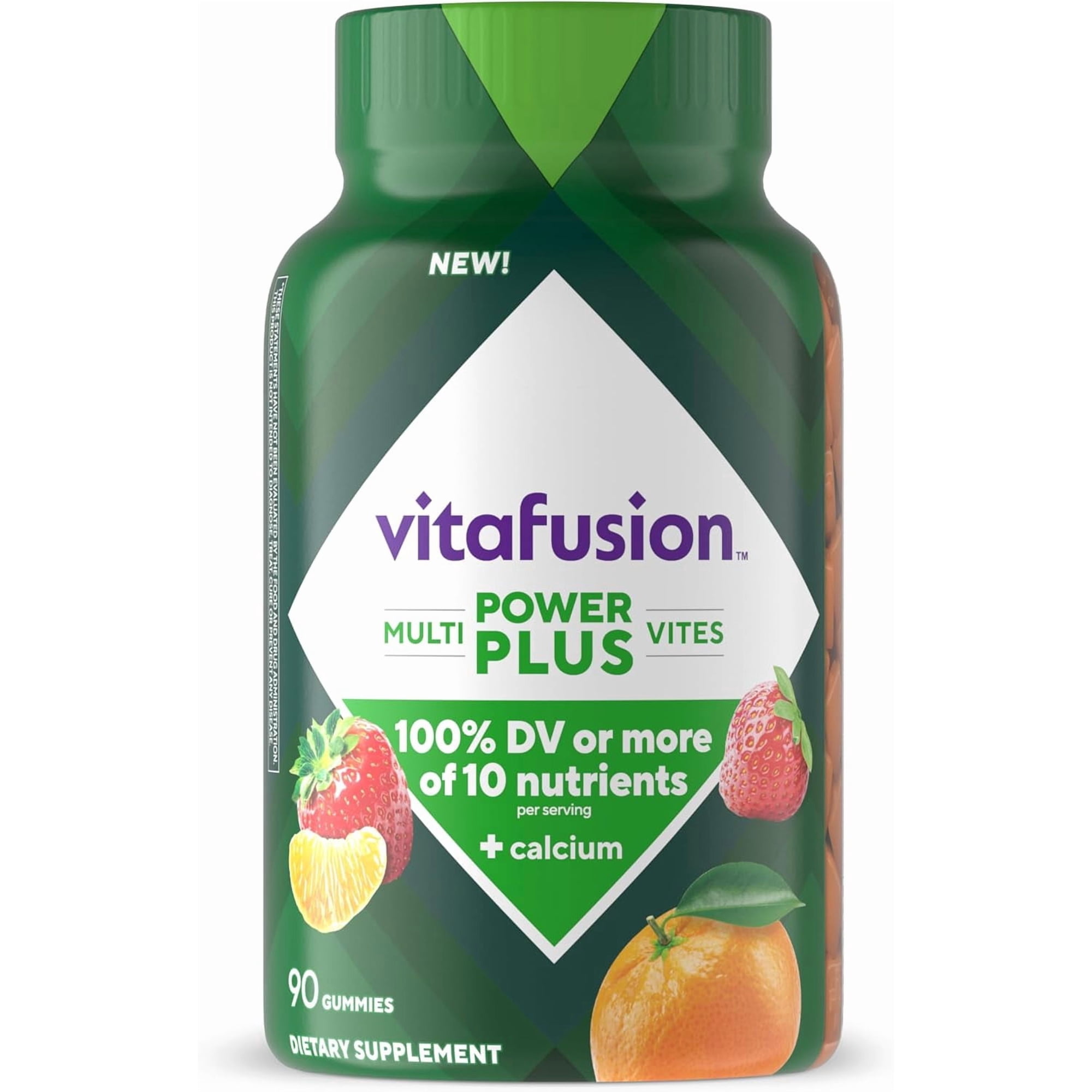 Vitafusion Power Plus Multivitamin Supplement | 90 Gummies with Calcium | Tangerine and Strawberry Flavored