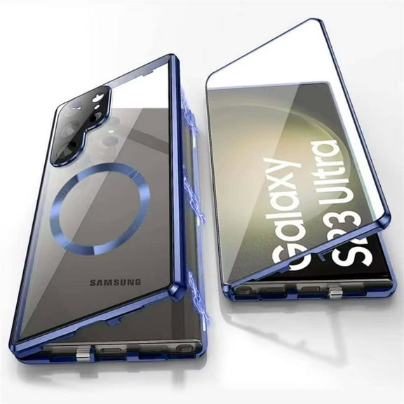 Case for Samsung Galaxy S22 Ultra,with Double Sided Magnetic Tempered Glass cases,Magsafe Wireless Charging Magnetic Adsorption Metal Bumper cover,Blue