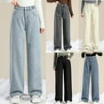 thumbnail image 5 of qucoqpe Women's Fleece-Lined Denim Pants High-Waisted Straight Wide-Leg Jeans, 5 of 5
