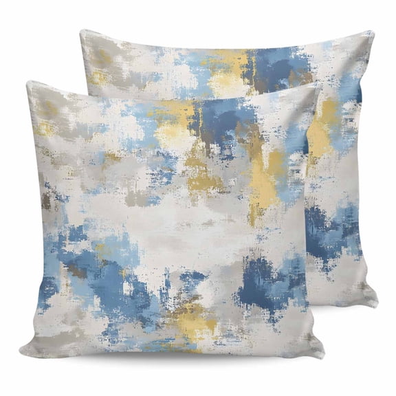 14x14 Pillow Covers Set of 2, Blue Yellow Beige Throw Pillow Covers Decorative Couch Cushion Case, Retro Abstract Modern Art Painting Microfiber Square Pillowcases for Bedroom Car Living Room