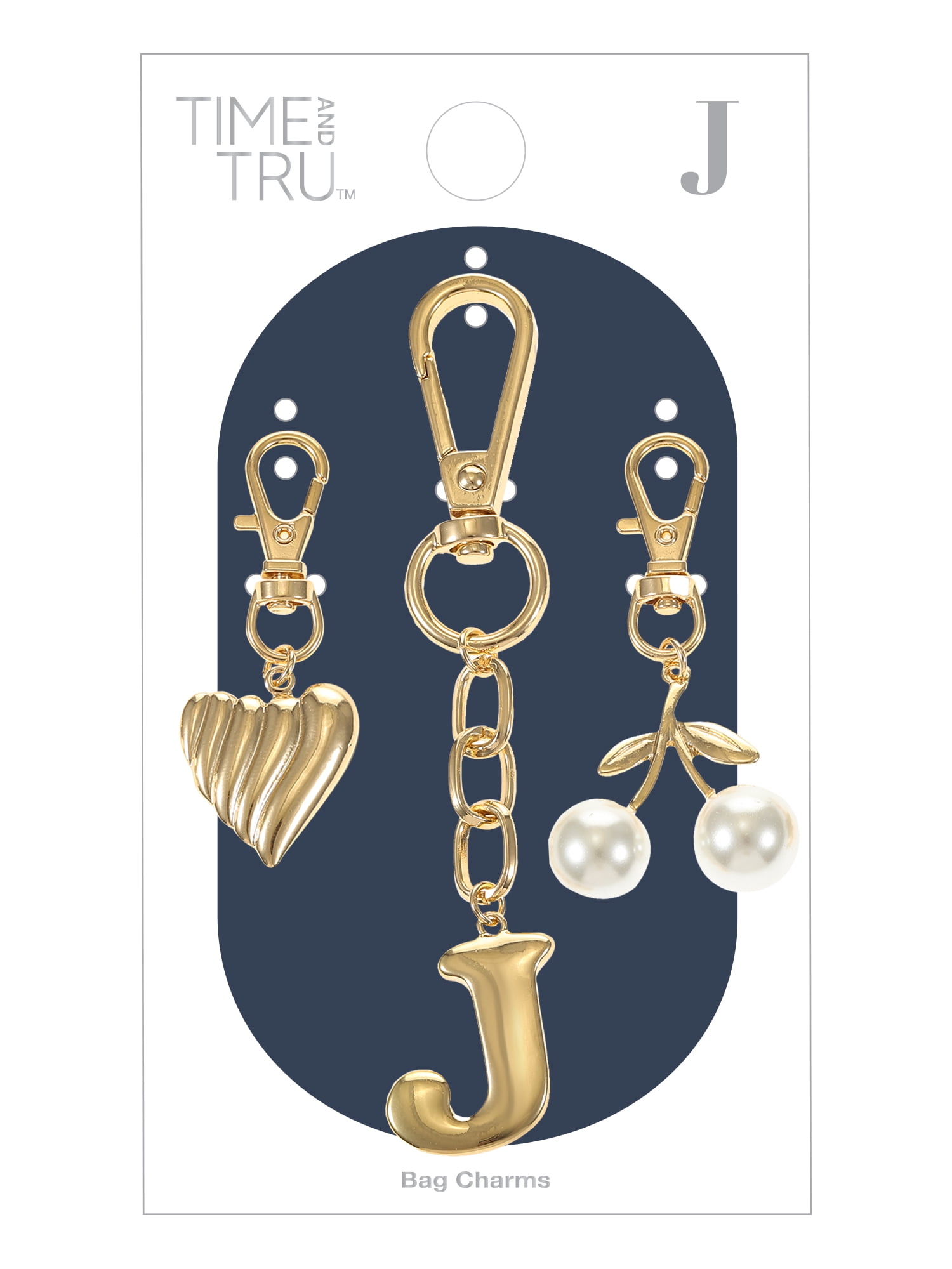 Time and Tru Goldtone Initial Letter Bag Charm Set, 3 Pieces, Letter J