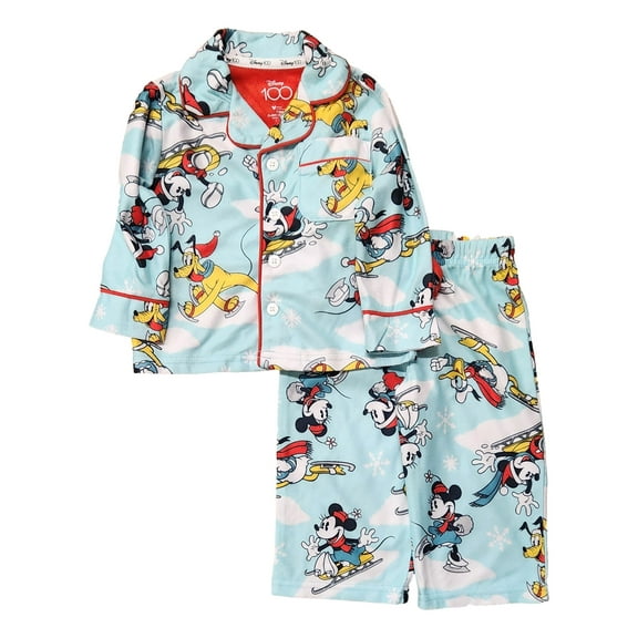 Disney Mickey Mouse Infant Boys Blue Christmas Holiday Pajama Set 12 Months