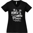 thumbnail image 3 of Inktastic Spring Break the Beach is My Happy Place Women's Plus Size V-Neck T-Shirt, 3 of 5