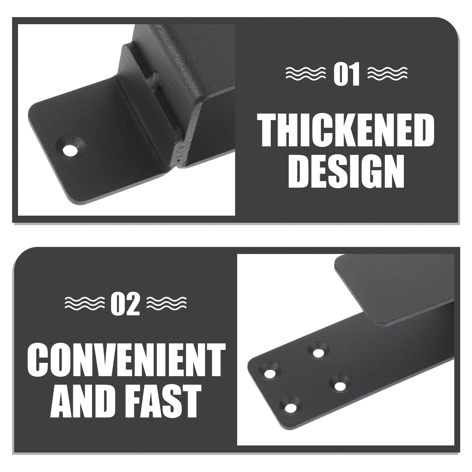 KALLORY 2-Pack Black Barn Door Hardware U Brackets Heavy Duty Door Barricade Bar Holders for Enhanced Home Security