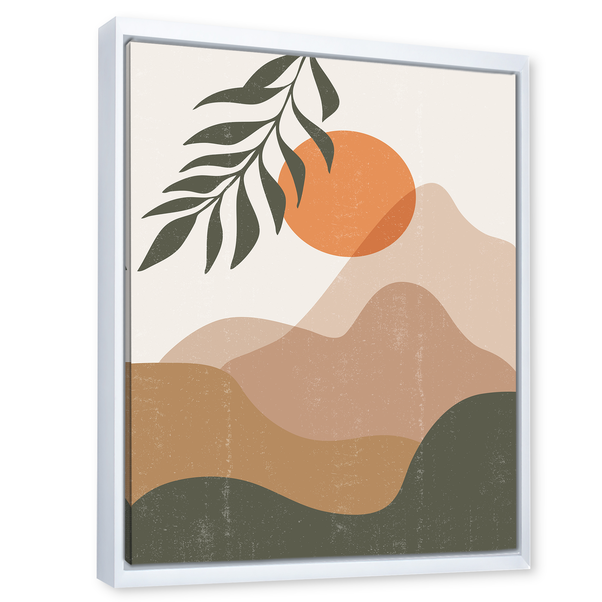 Designart 'Abstract Earth Toned Mountains With Red Moon I' Modern Framed Canvas Wall Art Print