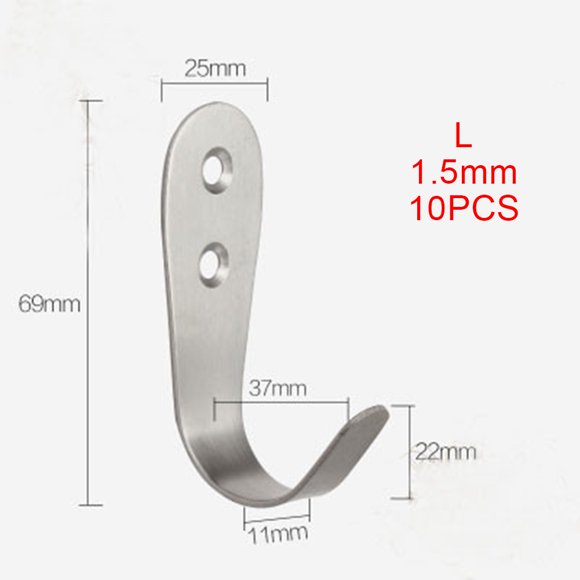 10X Solid Stainless Steel Wall Mount Single Hook Rustproof Coat Hanger Durable