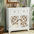thumbnail image 2 of Retro Storage Cabinet with Drawers and Shelf, Solid Wood Entryway Console Table Sideboard with Inner Mirror Doors for Living Room Hallway, White, 30.3 x 30.7 x 14 Inch, 2 of 7