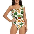 thumbnail image 2 of Picia Lemon Fruits Vegetables Pattern Women's One Piece Swimsuits,One Shoulder Swimwear Asymmetric ,Ruffle Monokinis Bathing Suits,High Waisted Flattering Bathing Suits-X-Large, 2 of 8